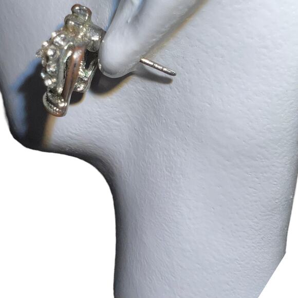 Vintage Silver Crown Stud Earrings Royal Crystal Rhinestone Statement Victorian - Picture 6 of 8